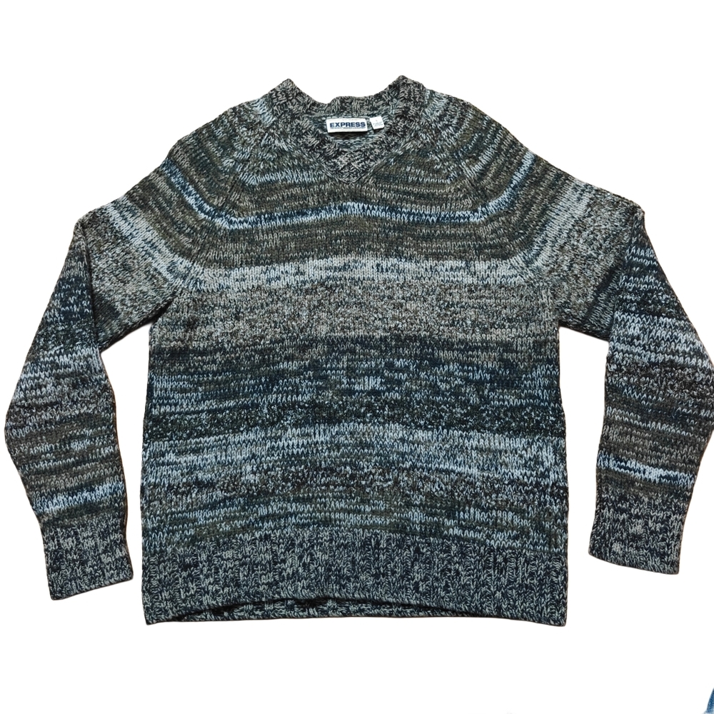 Y2K Express grey & green ombre men's lambs wool sweater Size L